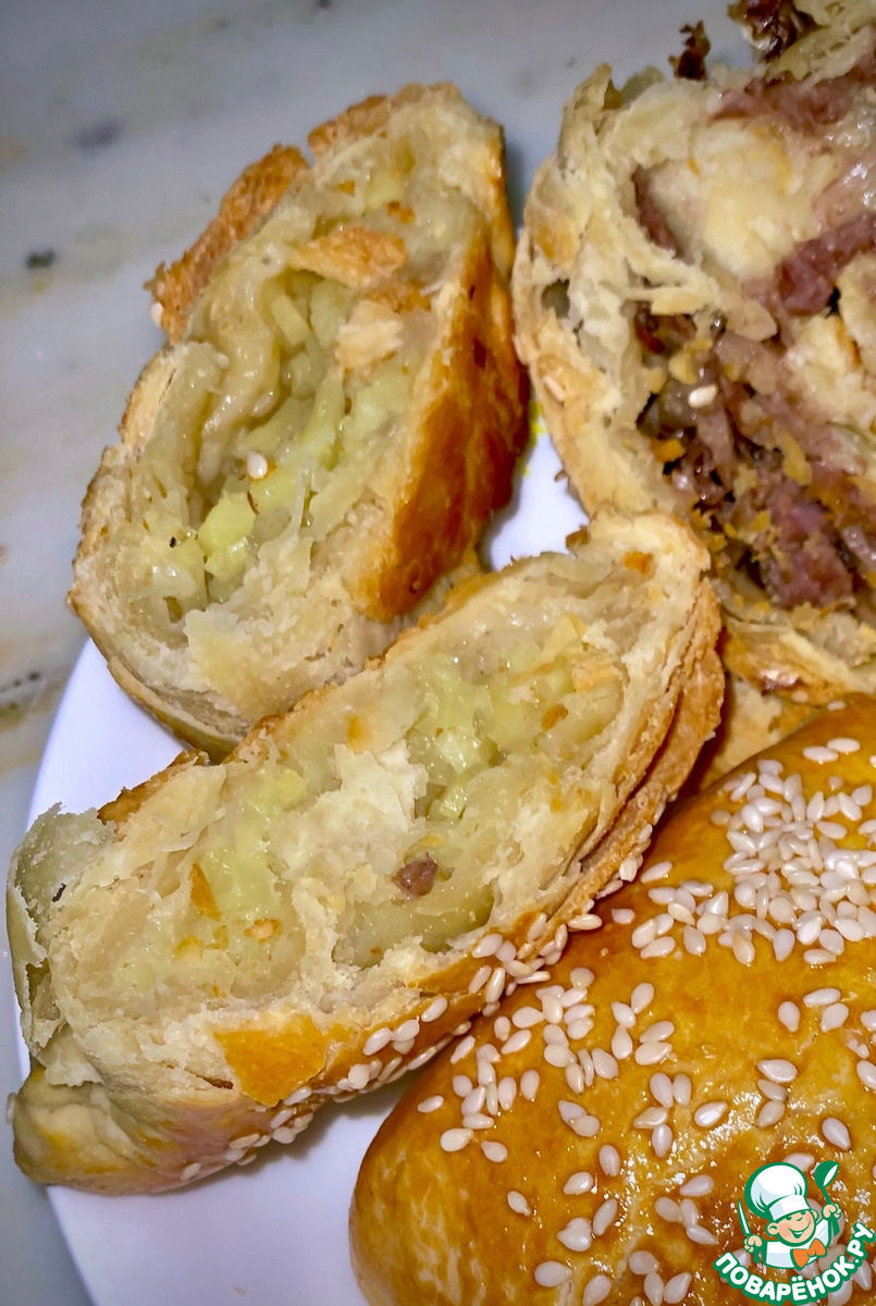 Самса слоеная и хрустящая. Мясо и картошка